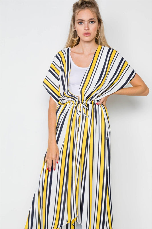 Yellow Multi Stripe Kimono Cover Up