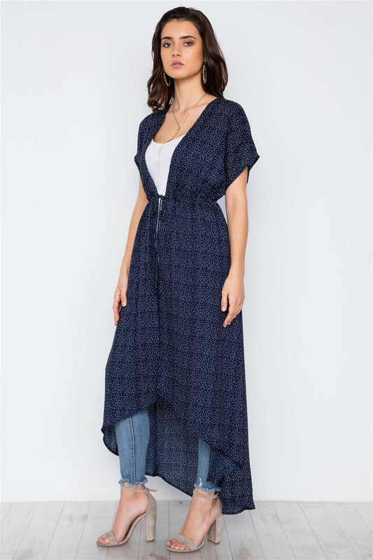 Navy Polka Dot High Low Kimono Cover Up / 2-2