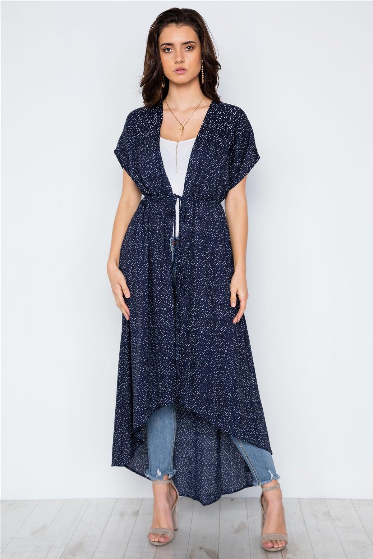 Navy Polka Dot High Low Kimono Cover Up / 2-2