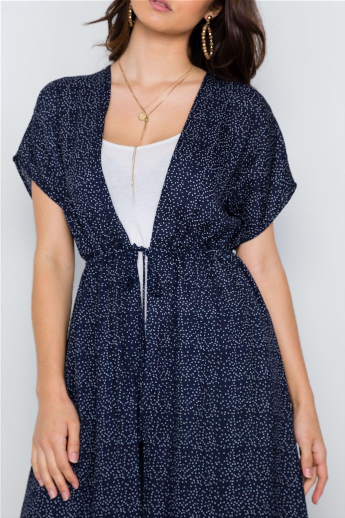 Navy Polka Dot High Low Kimono Cover Up / 2-2