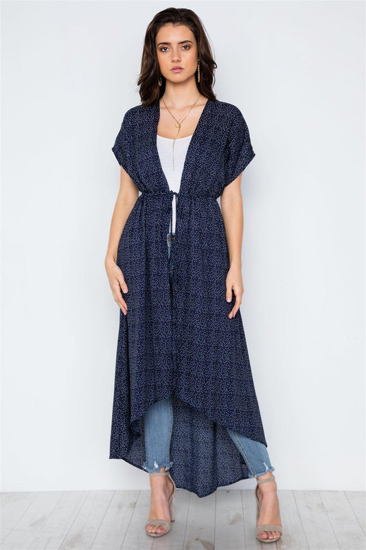 Navy Polka Dot High Low Kimono Cover Up / 2-2-2