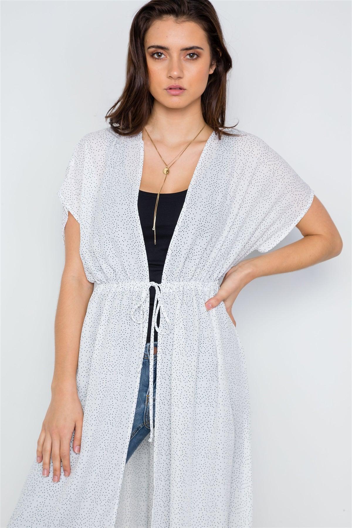 White Polka Dot High Low Kimono Cover Up / 2-3