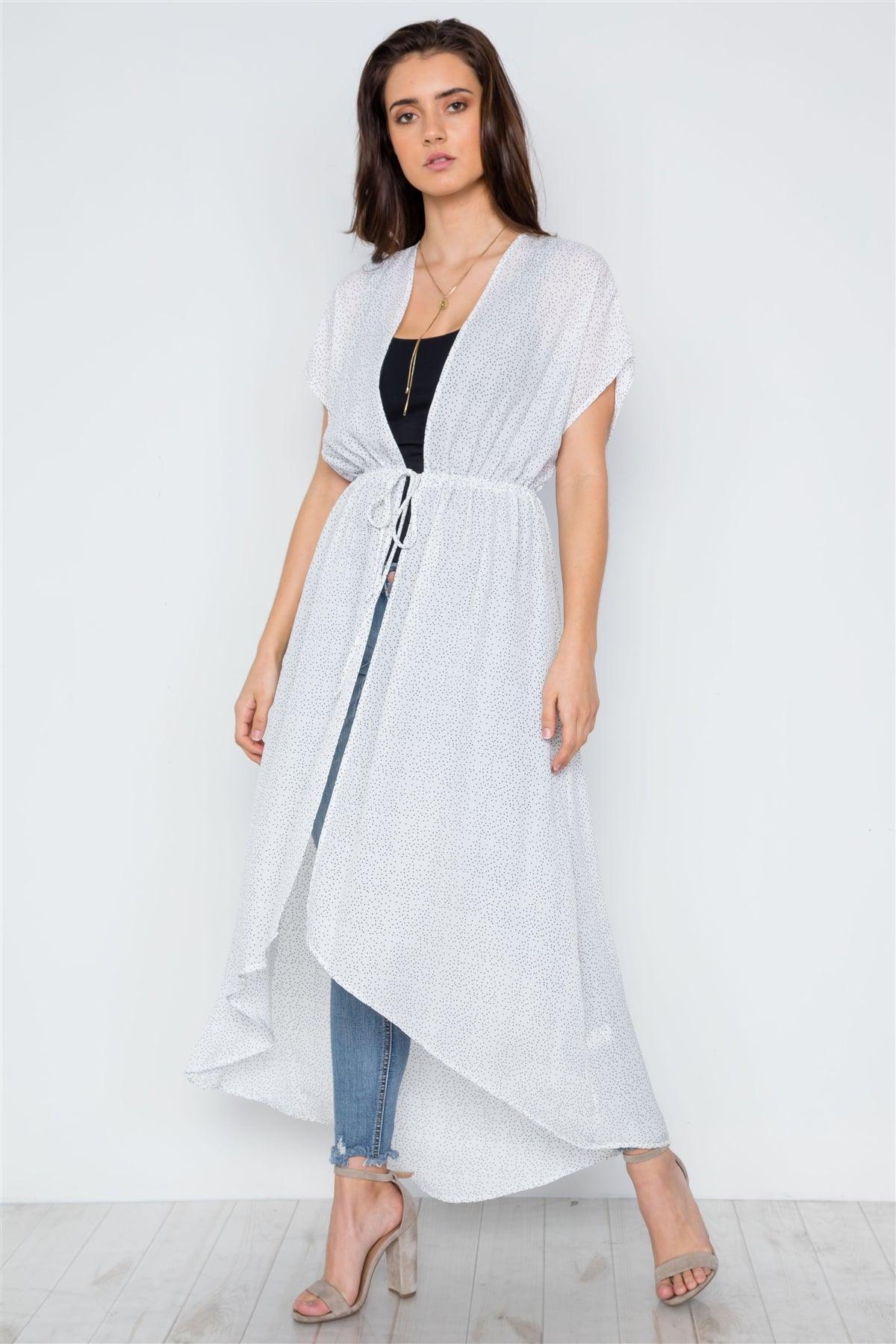 White Polka Dot High Low Kimono Cover Up / 2-3