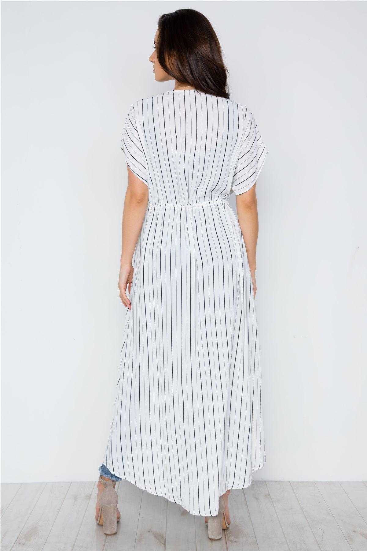 White Stripe High Low Cover Up Kimono