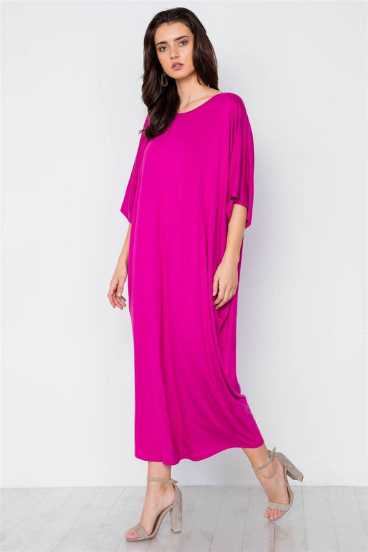 Magenta Basic Loose Fit Maxi Shirt Dress / 2-2-2