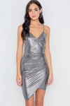 Silver Metallic Bodycon Tulip Hem Cami Dress /2-2-2