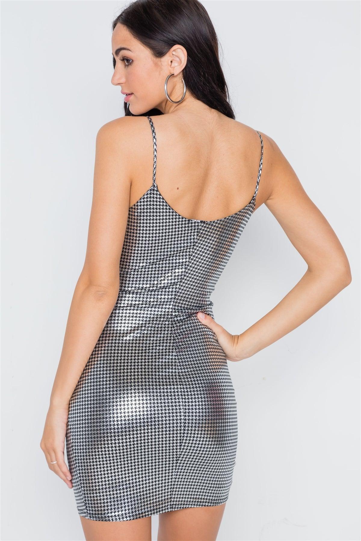 Silver Metallic Bodycon Tulip Hem Cami Dress /2-2-2