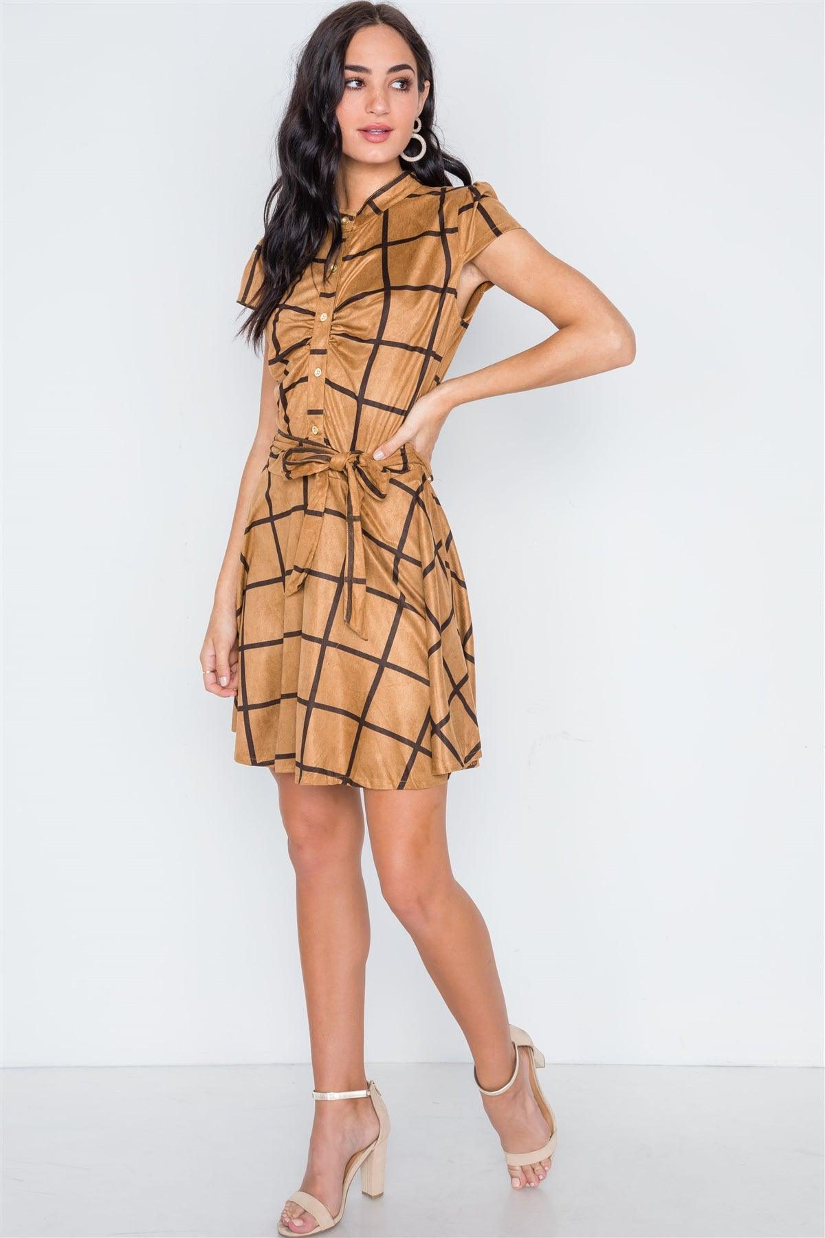 Coffee Check A-Line Faux Suede Mini Dress /2-2