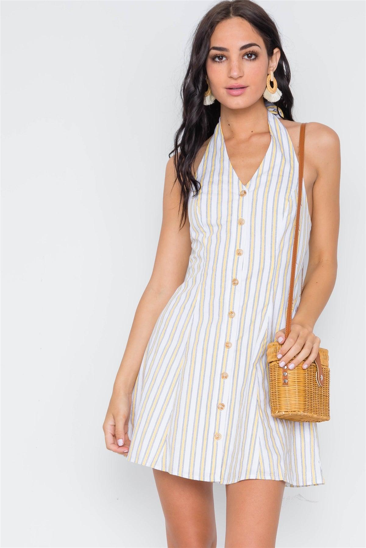 Yellow Navy Stripe Button Down Mini Dress /3-2-1