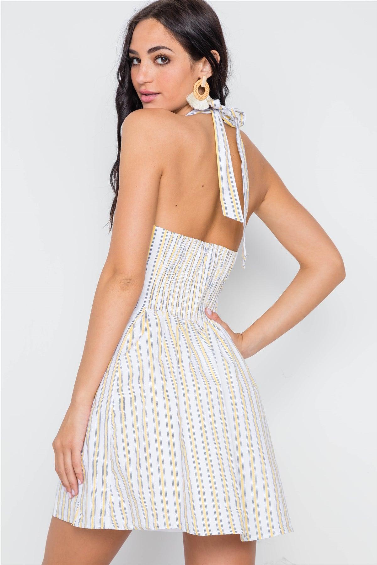 Yellow Navy Stripe Button Down Mini Dress /3-2-1