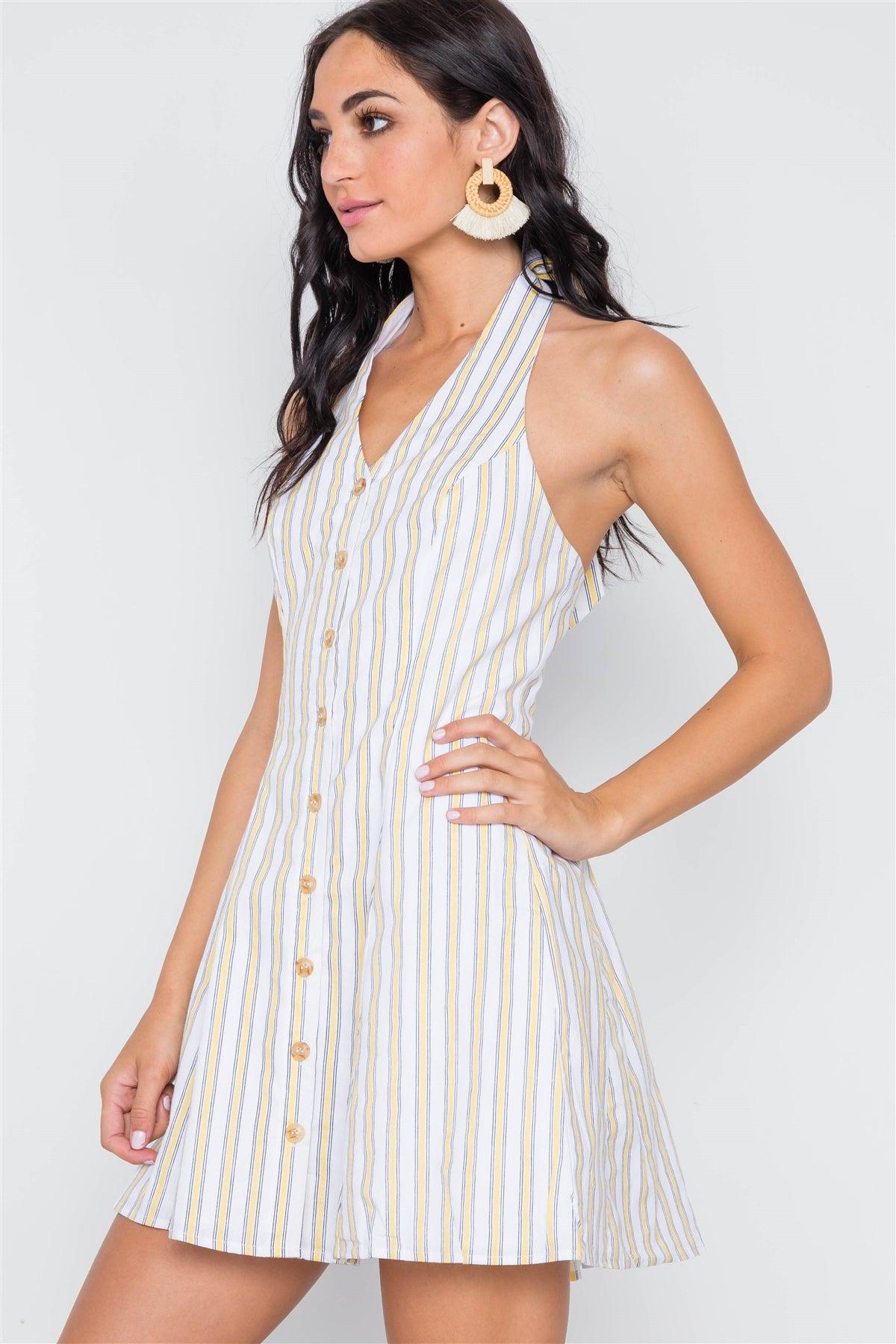 Yellow Navy Stripe Button Down Mini Dress /3-2-1