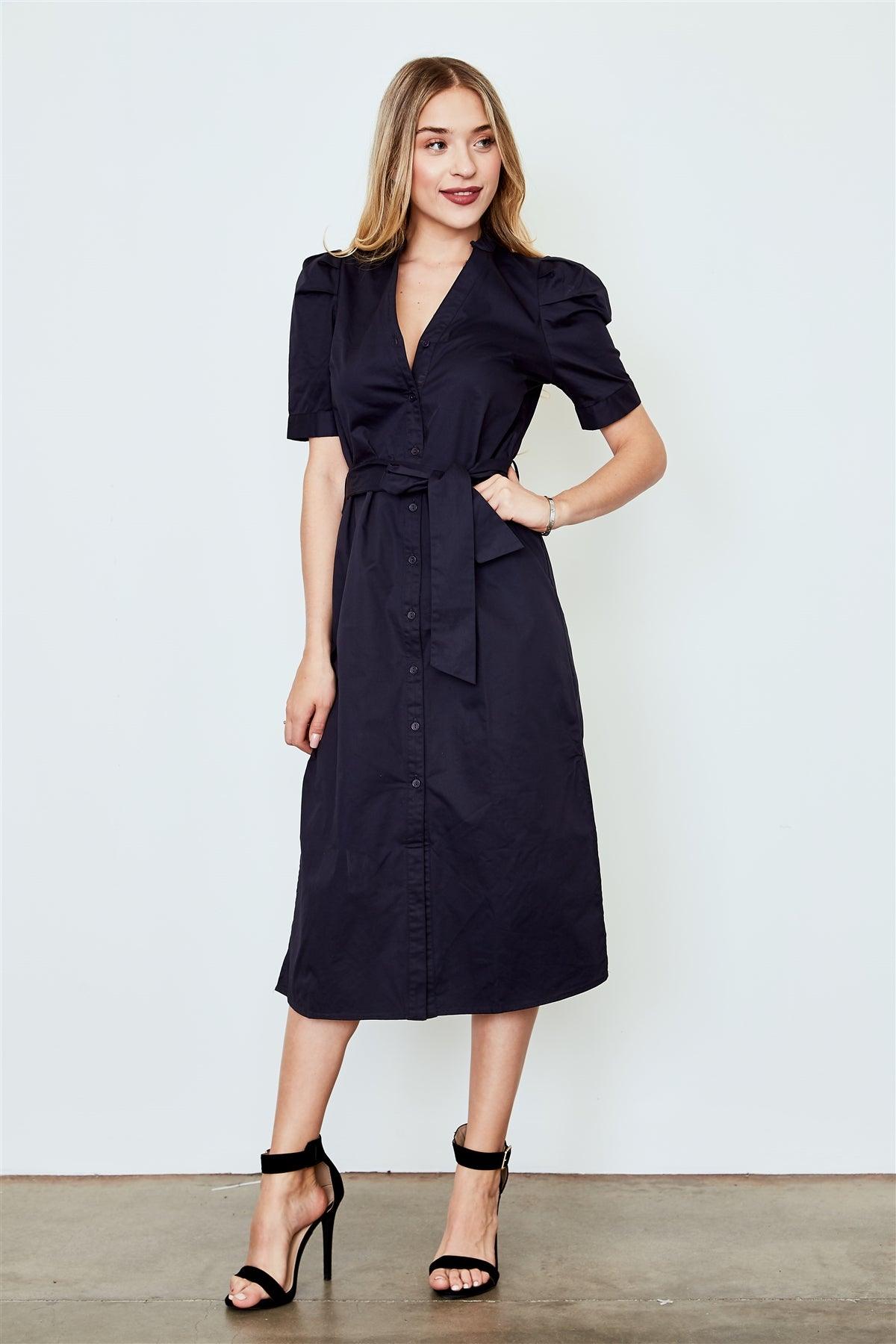 Wholesale Navy Belted T-Shirt Midi Dress / 3-3-1