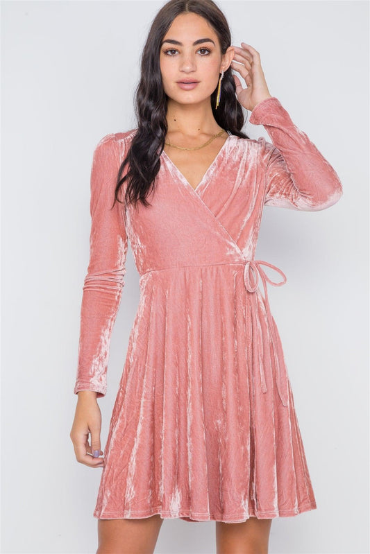 Blush Velvet Fit & Flare Long Sleeve Mini Dress /2-2-2