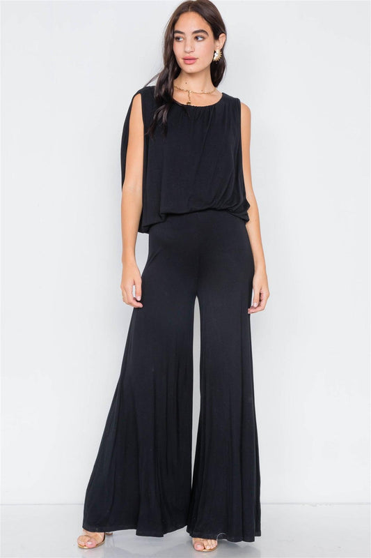 Black Mock Cape Scoop Neck Jumpsuit / 1-1-1-1