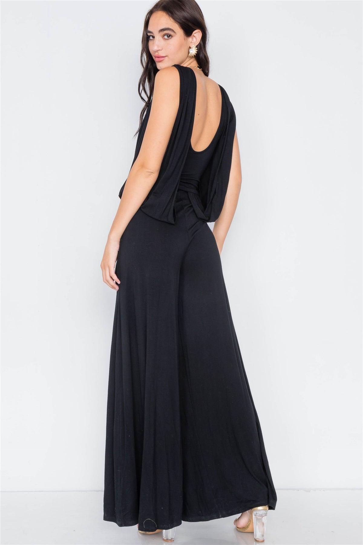 Black Mock Cape Scoop Neck Jumpsuit / 1-1-1-1