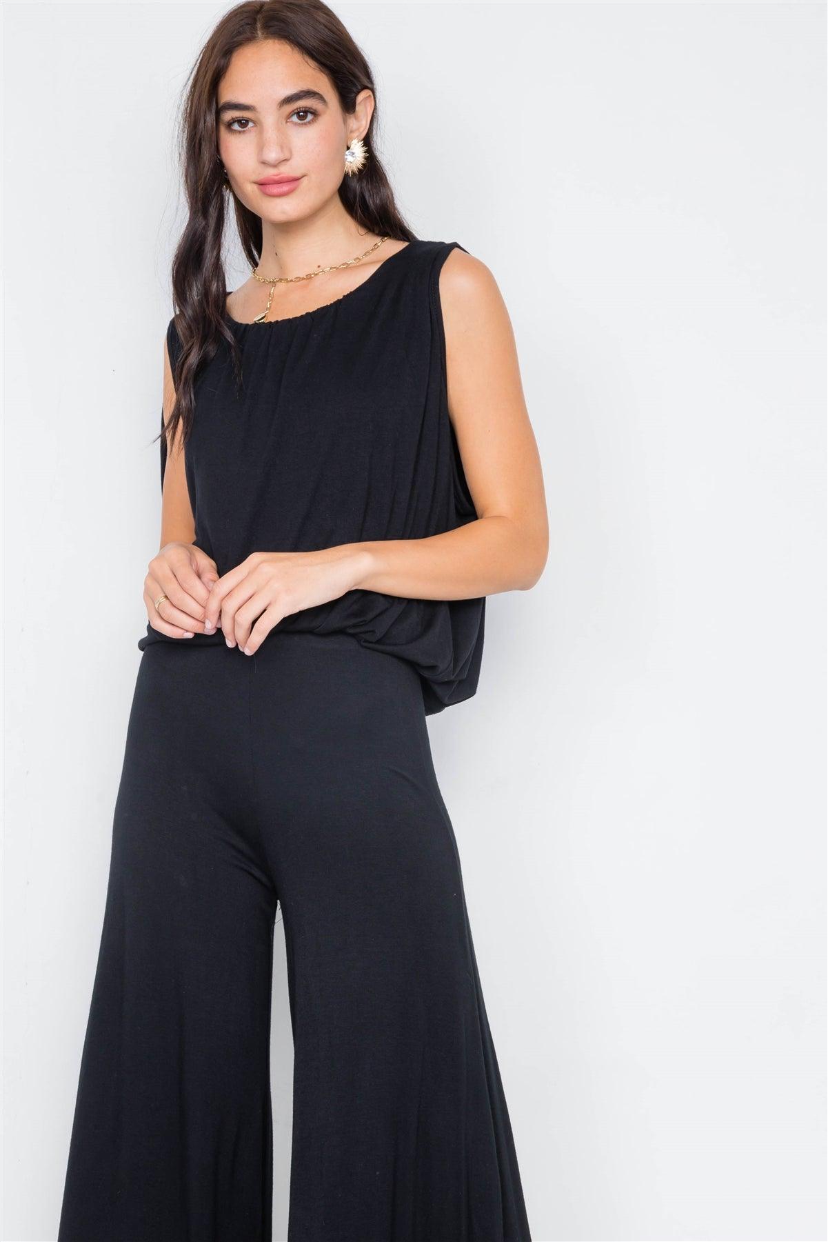 Black Mock Cape Scoop Neck Jumpsuit / 1-1-1-1