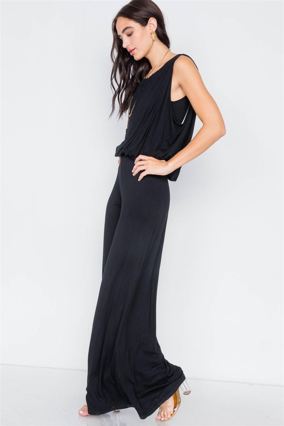 Black Mock Cape Scoop Neck Jumpsuit / 1-1-1-1