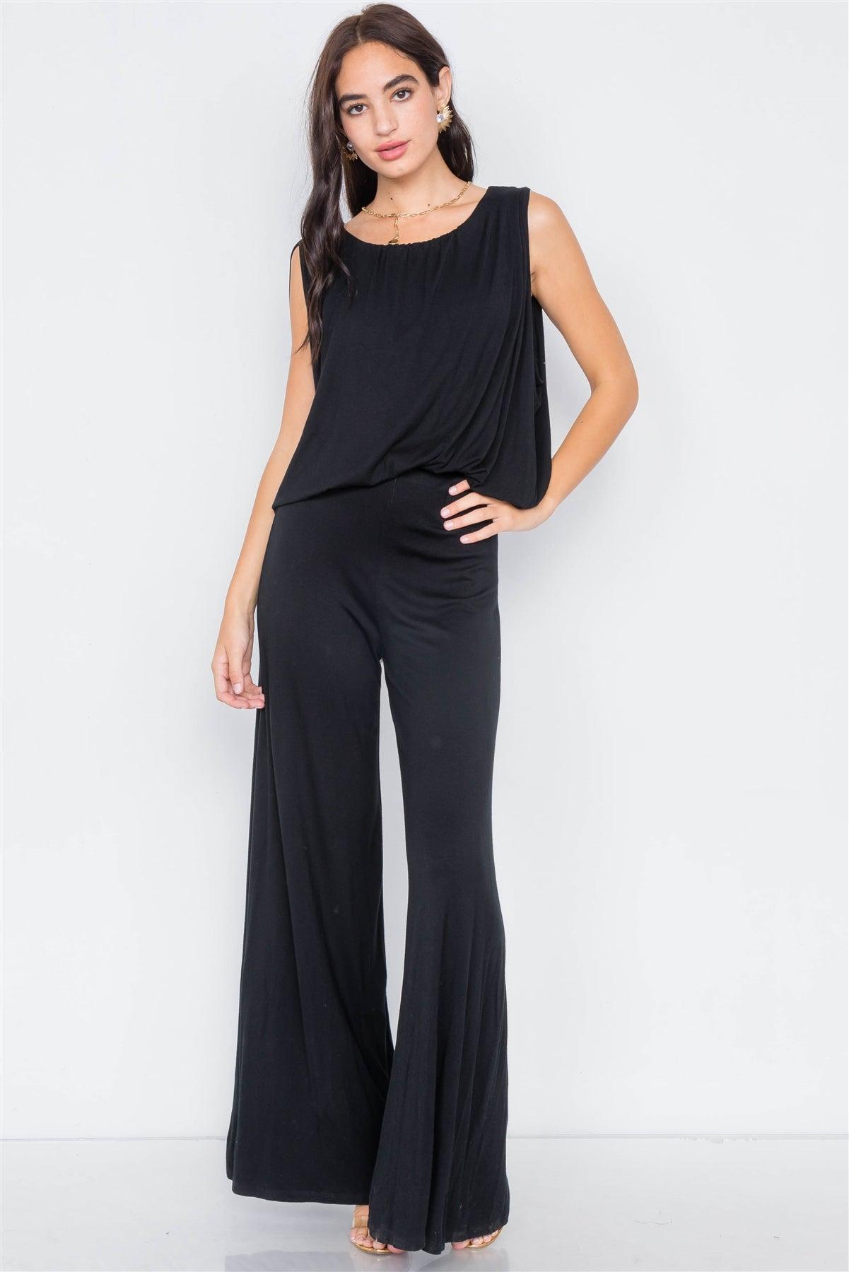 Black Mock Cape Scoop Neck Jumpsuit / 1-1-1-1