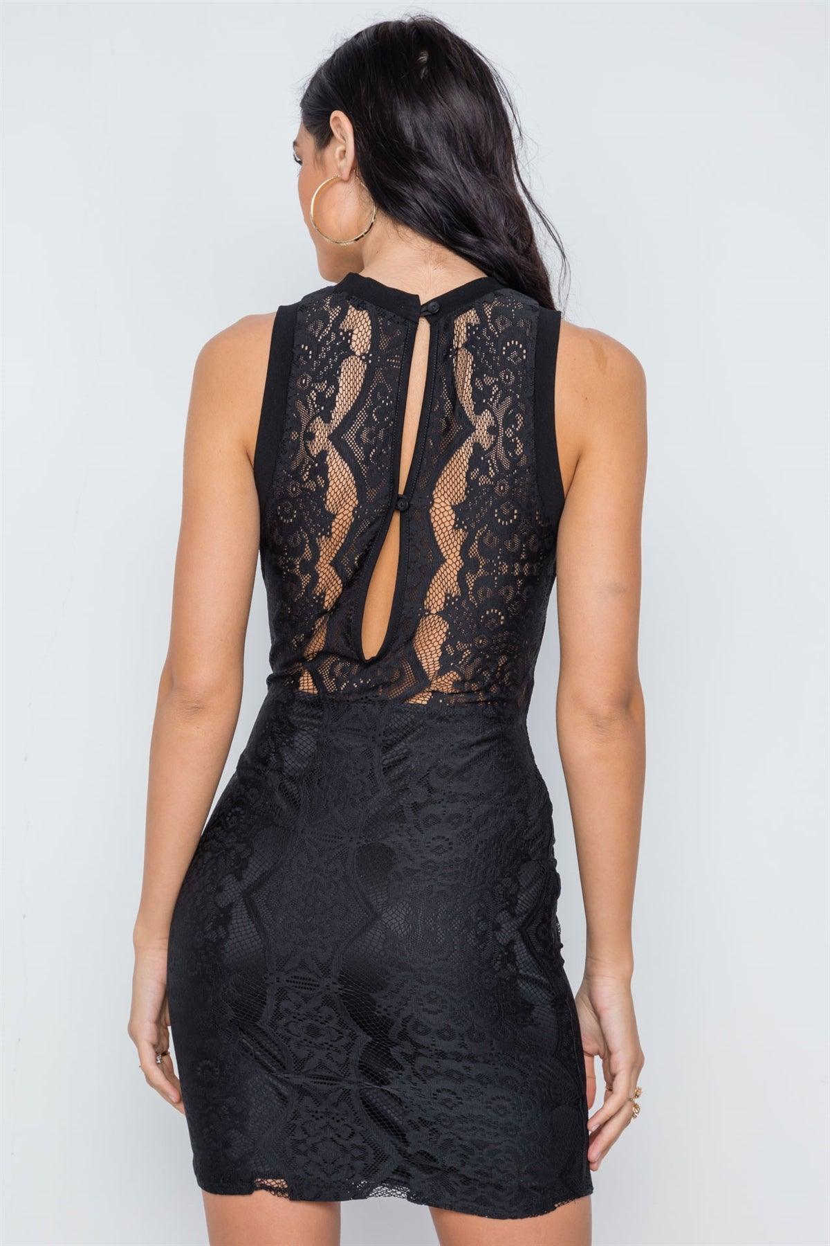 Black Sheer Sleeveless Bodycon Mini Dress /3-2-1