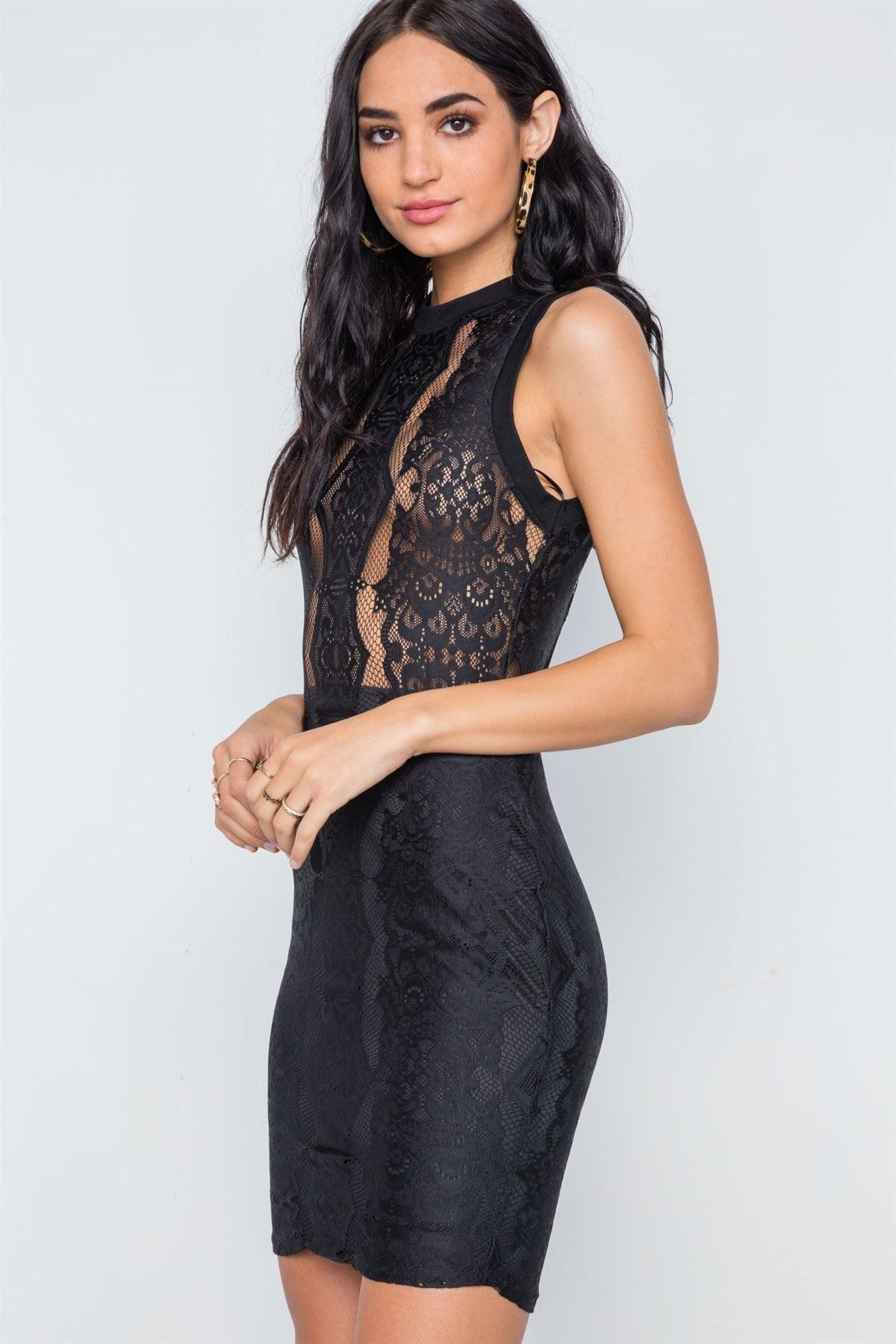 Black Sheer Sleeveless Bodycon Mini Dress /3-2-1