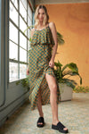 Mustard Multi Printed Sleeveless Criss-Cross Back Side Slit Detail Maxi Dress /1-2-2-1