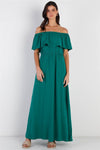 Emerald Off-The-Shoulder Ruffle Collar Maxi Dress /1-2-2-1