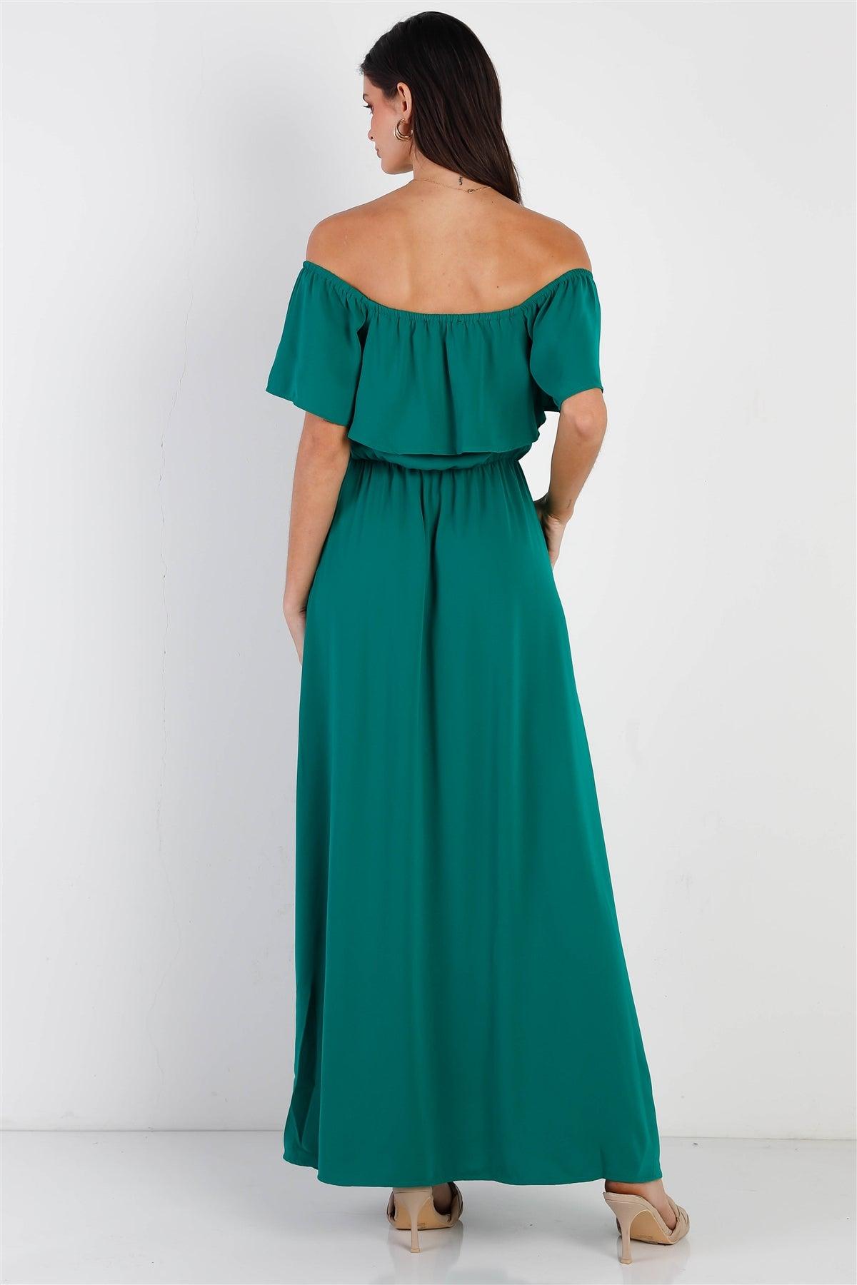 Emerald Off-The-Shoulder Ruffle Collar Maxi Dress /1-2-2-1