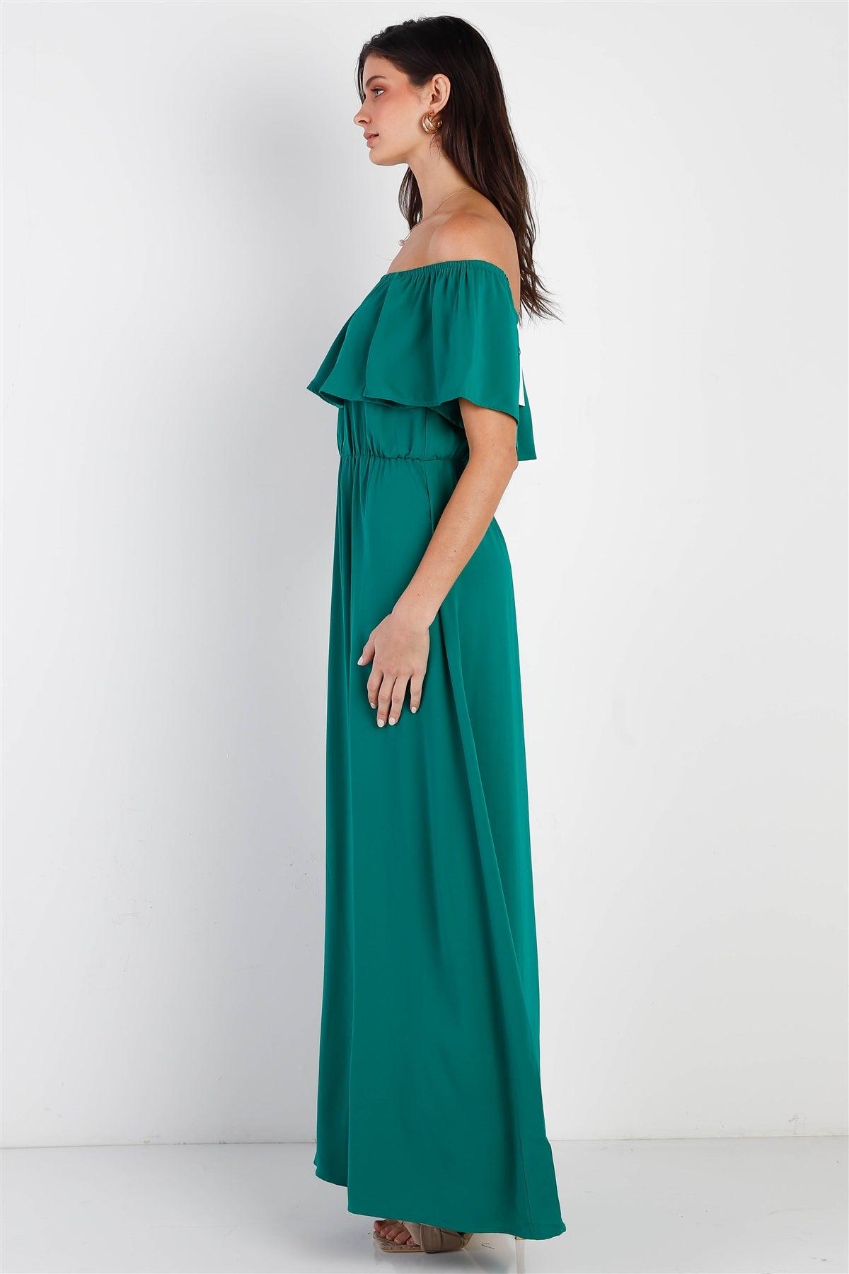 Emerald Off-The-Shoulder Ruffle Collar Maxi Dress /1-2-2-1