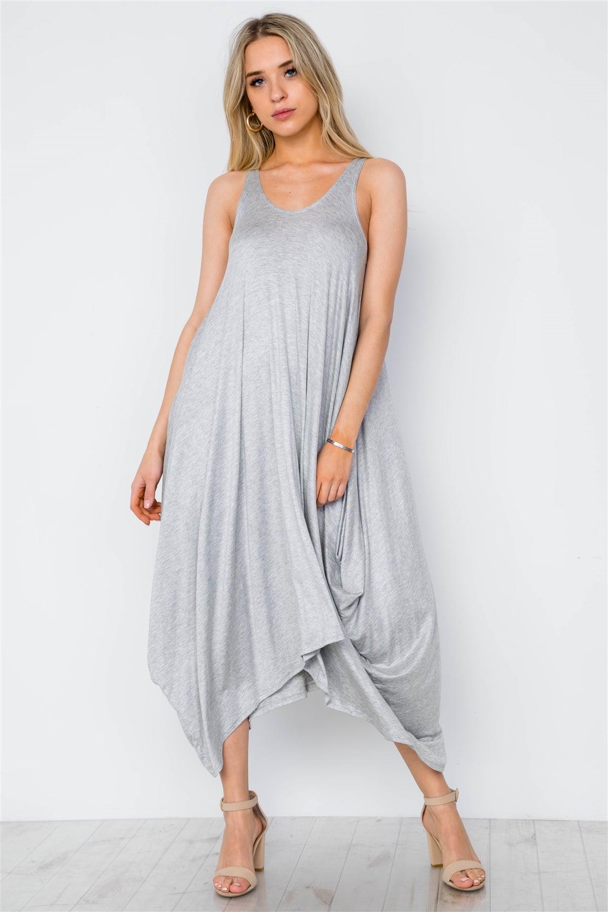 Grey Basic Loose Fit Sleeveless Midi Dress / 2-2-2