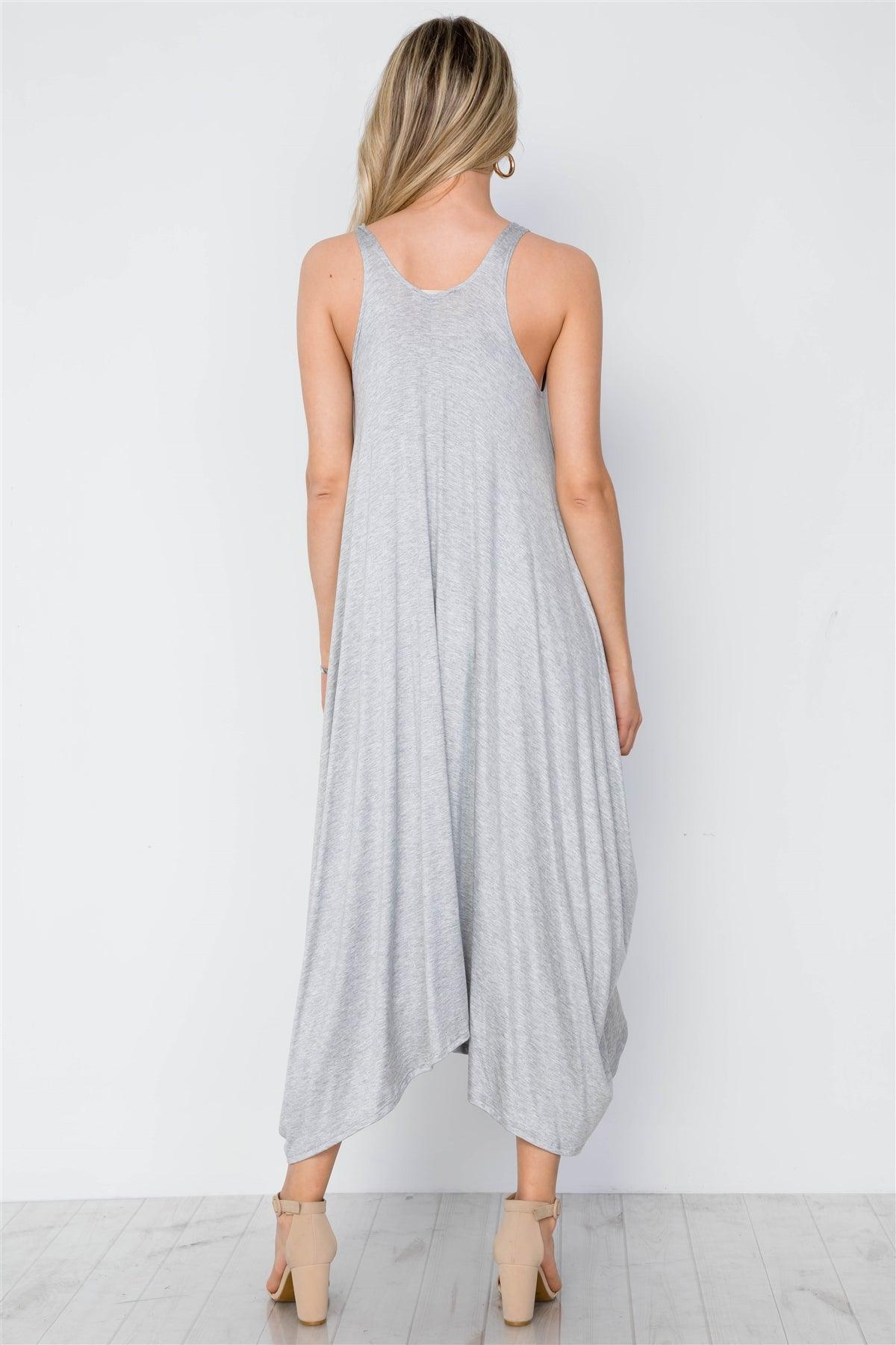 Grey Basic Loose Fit Sleeveless Midi Dress / 2-2-2