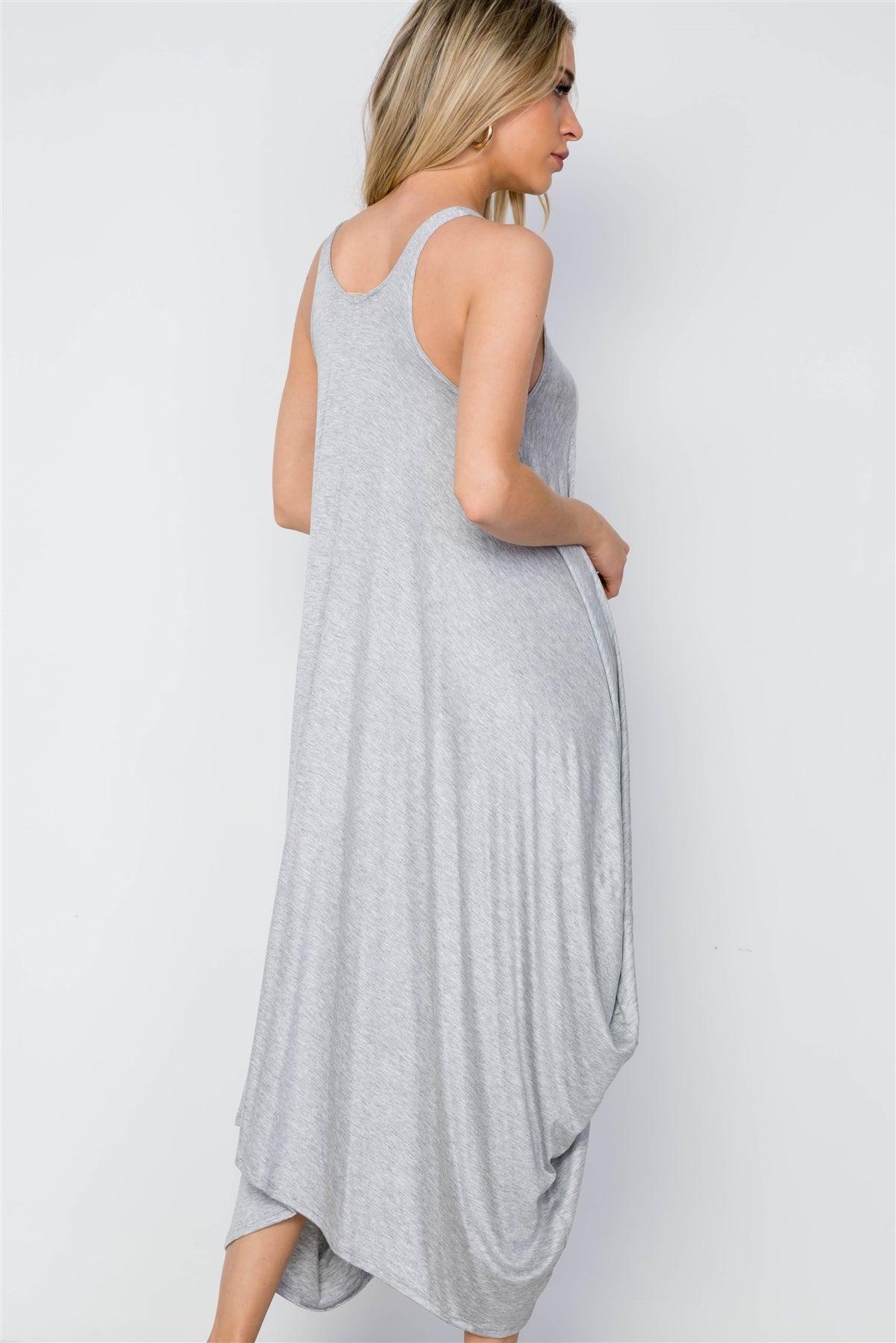 Grey Basic Loose Fit Sleeveless Midi Dress / 2-2-2