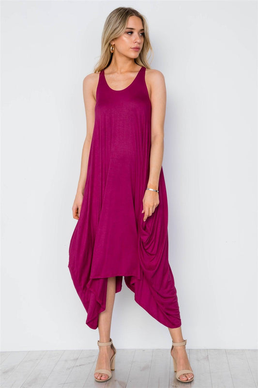 Magenta Basic Loose Fit Sleeveless Midi Dress /2-2-2