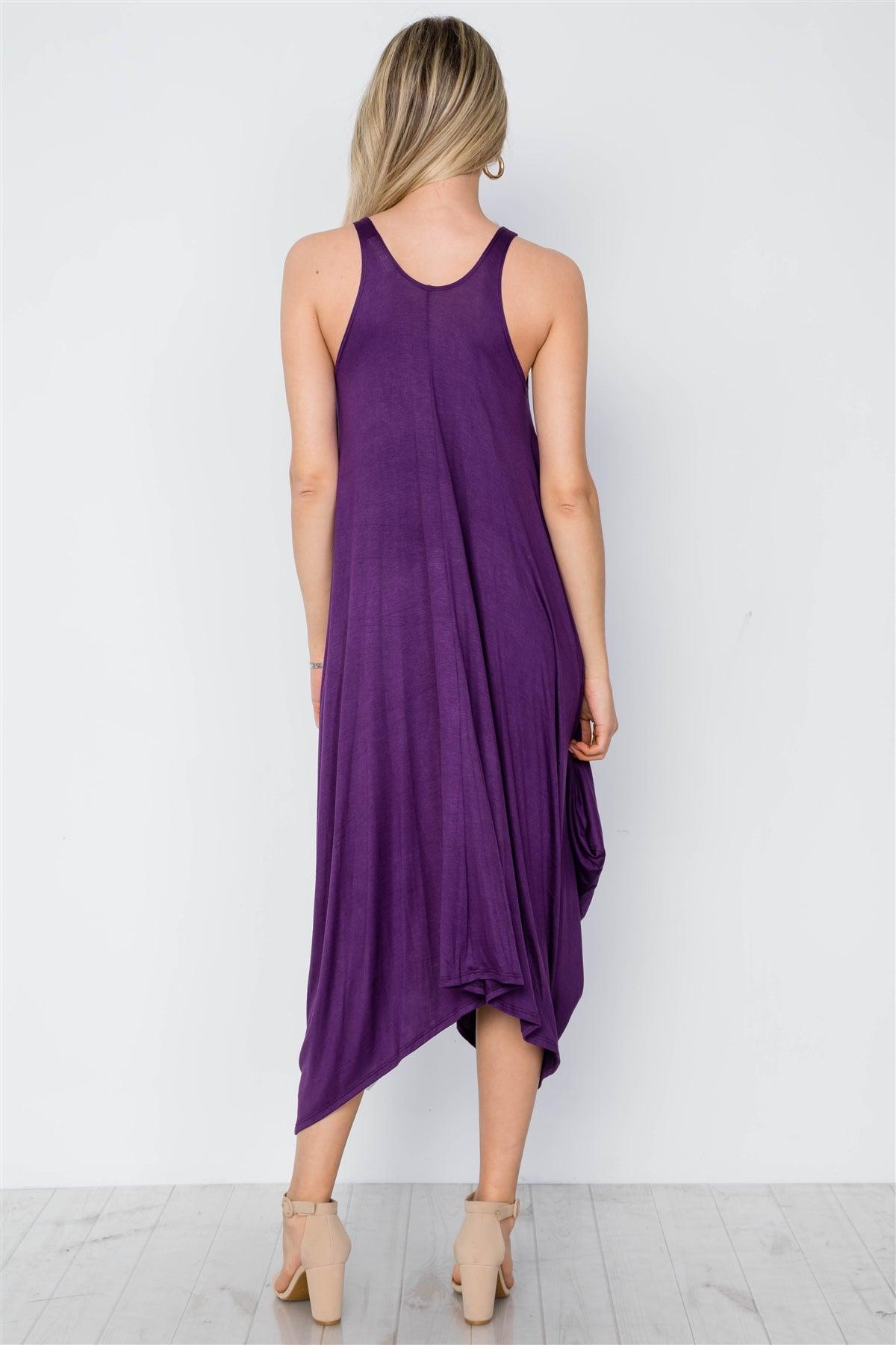 Purple Basic Loose Fit Sleeveless Midi Dress / 1-2-1