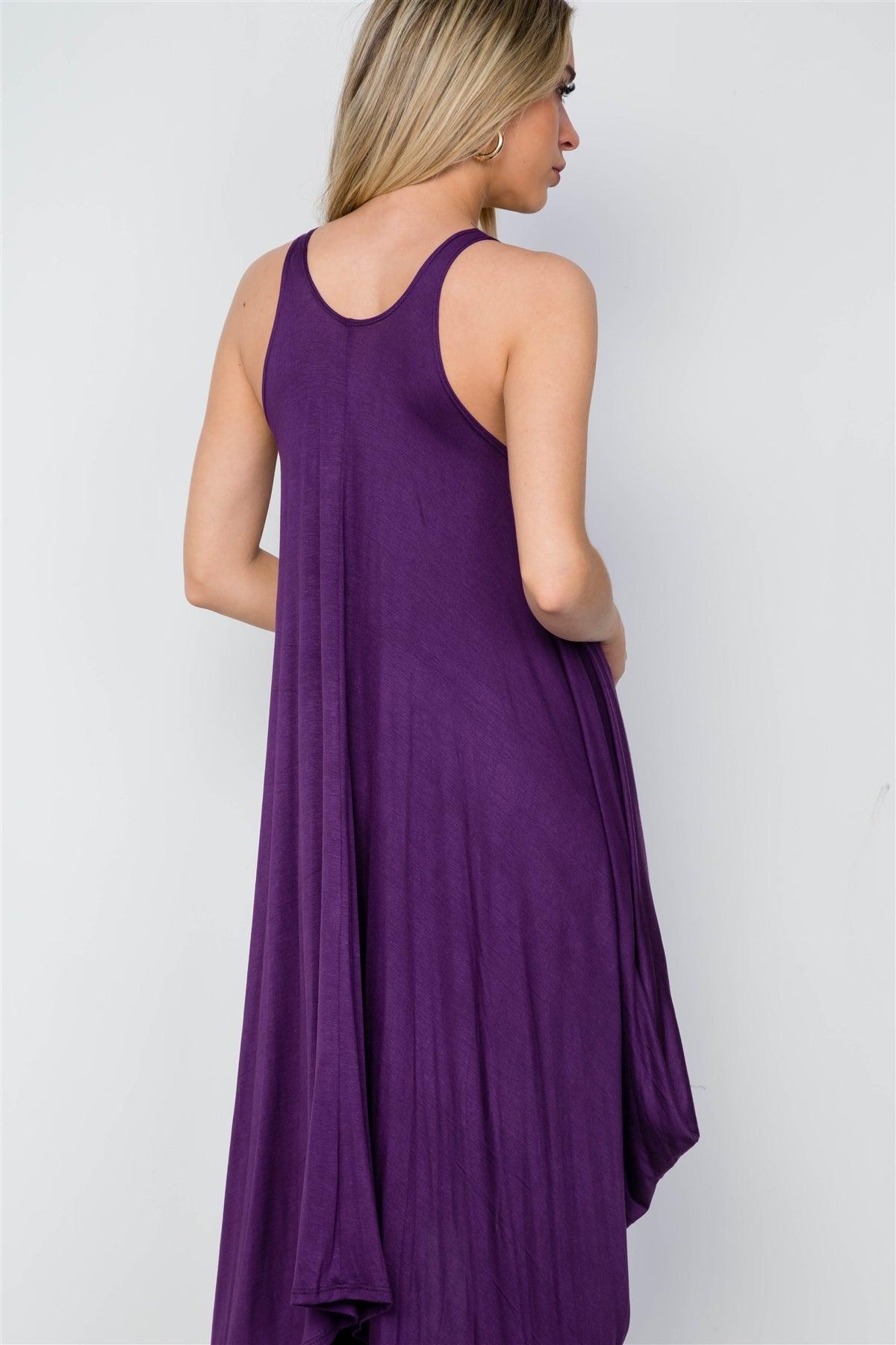 Purple Basic Loose Fit Sleeveless Midi Dress / 1-2-1