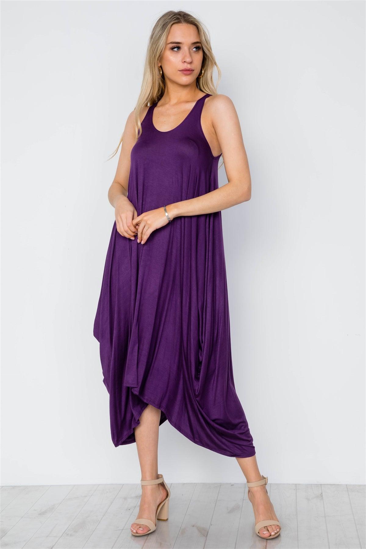 Purple Basic Loose Fit Sleeveless Midi Dress / 1-2-1