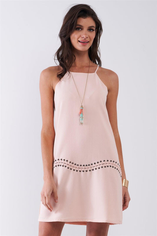 Blush Sleeveless Racer Back Keyhole Lace-Up Front Trim Mini Dress /1-2-2-1