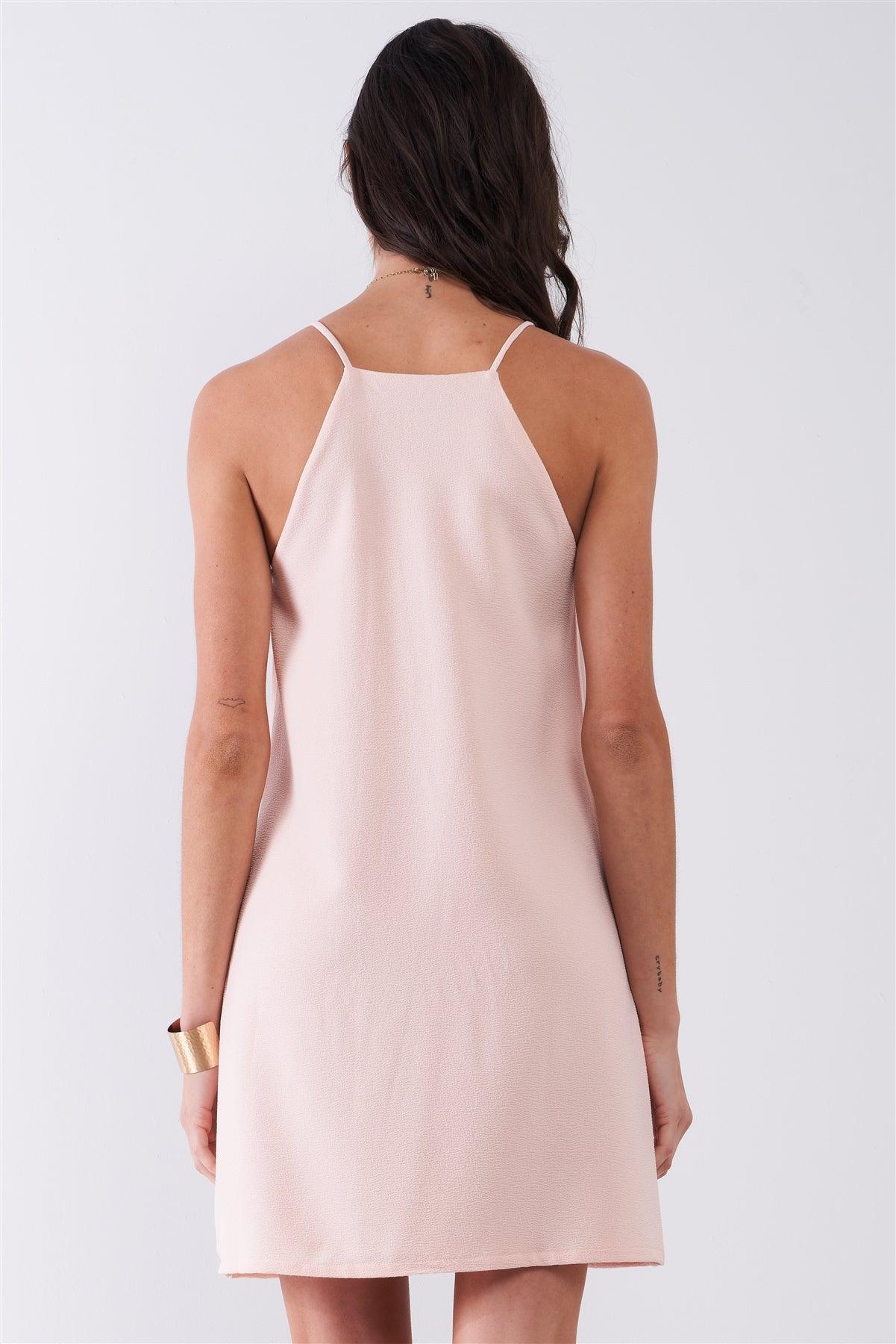 Blush Sleeveless Racer Back Keyhole Lace-Up Front Trim Mini Dress /2-3-1