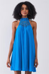 Cobalt Sleeveless Turtle Neck Crochet Detail Back Cut-Out Detail Tent Mini Dress /1-2-2-1