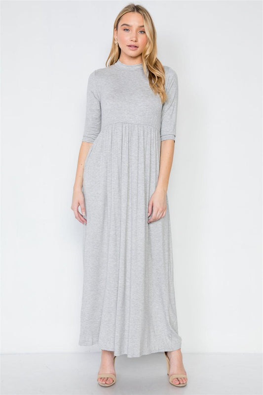 Heather Grey 3/4 Sleeve Basic Maxi Dress /2-2-2