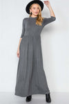 Mid Grey 3/4 Sleeve Basic Maxi Dress /3-3-2