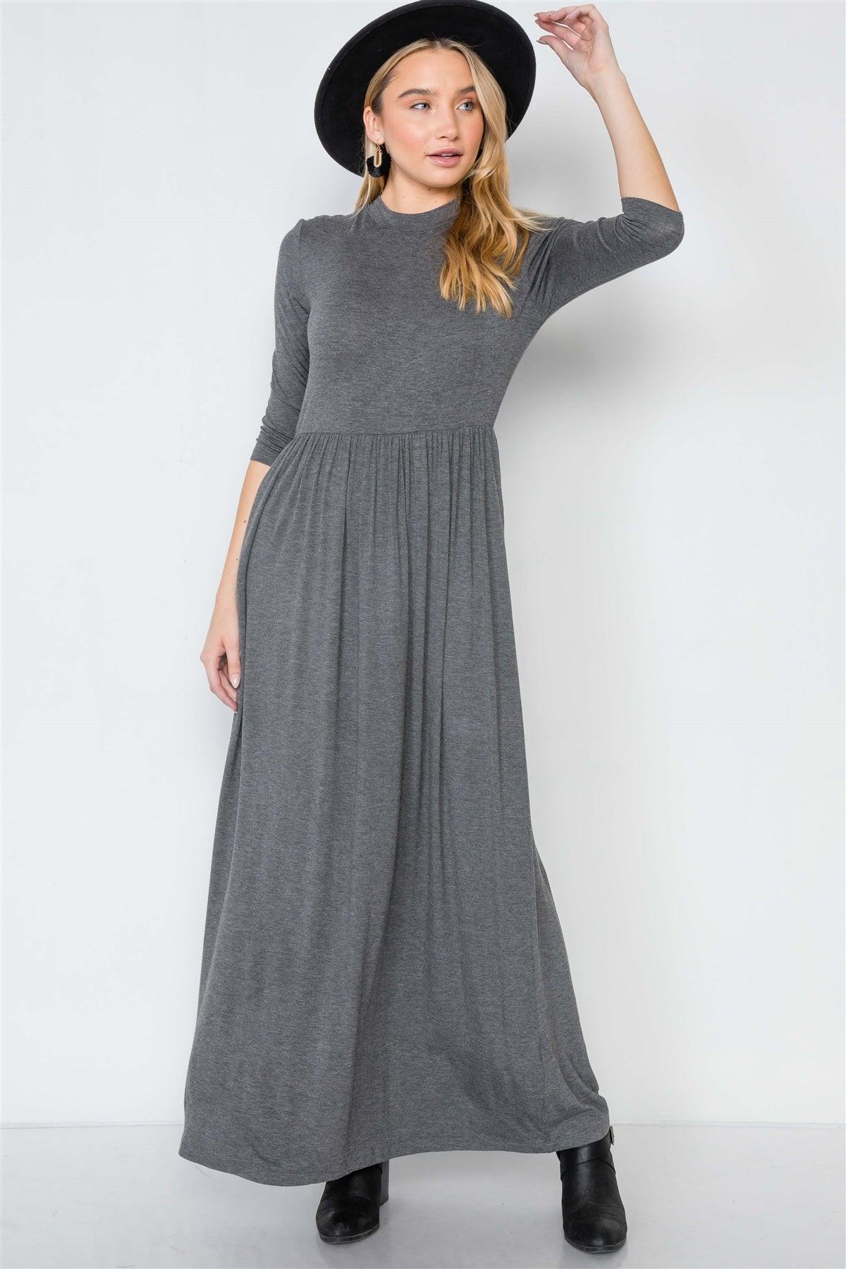 Mid Grey 3/4 Sleeve Basic Maxi Dress /3-3-2