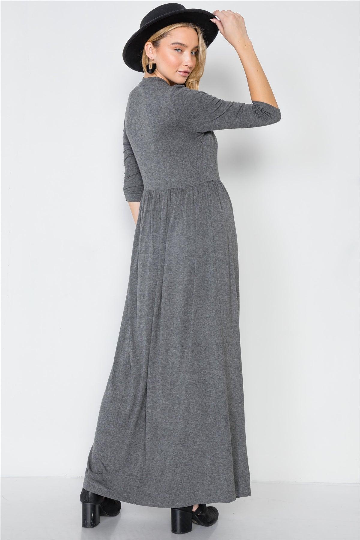 Mid Grey 3/4 Sleeve Basic Maxi Dress /3-3-2