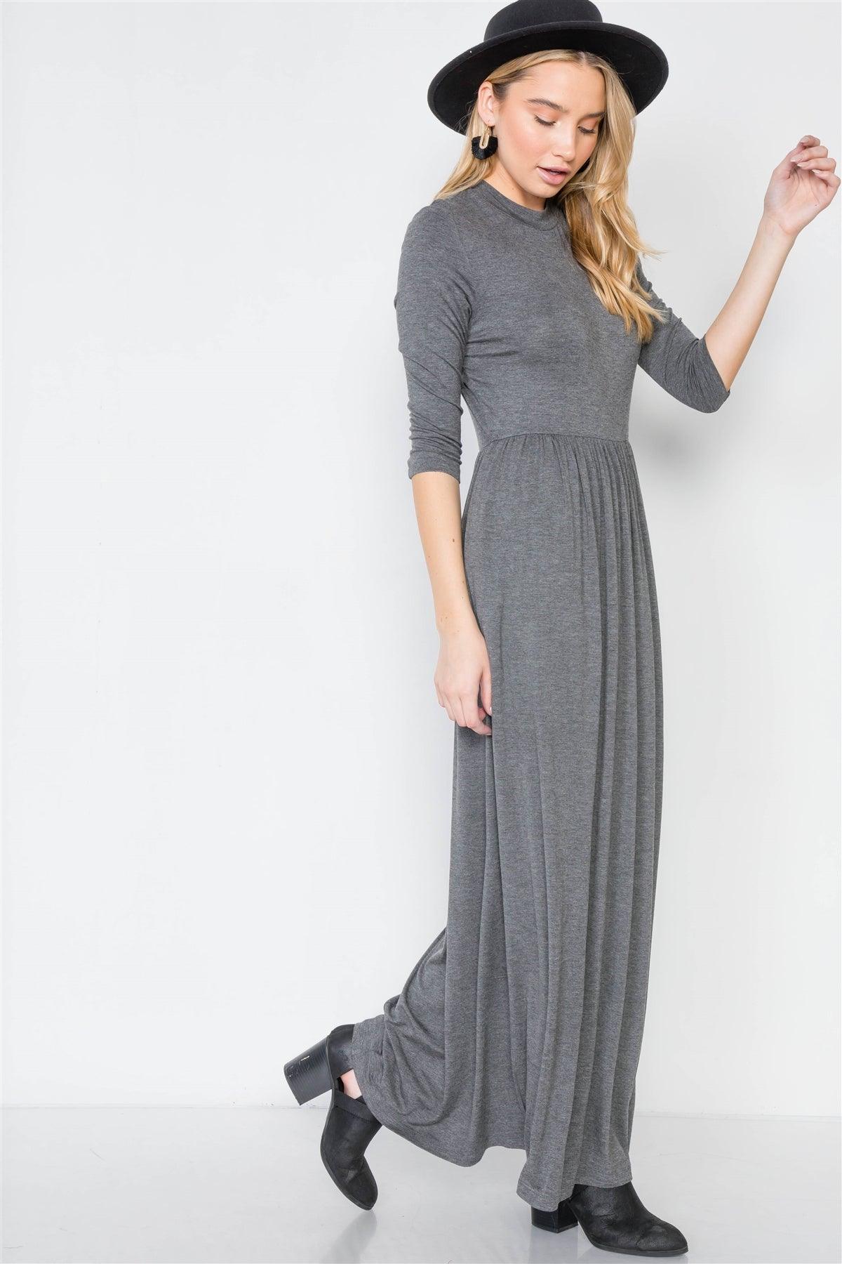 Mid Grey 3/4 Sleeve Basic Maxi Dress /3-3-2