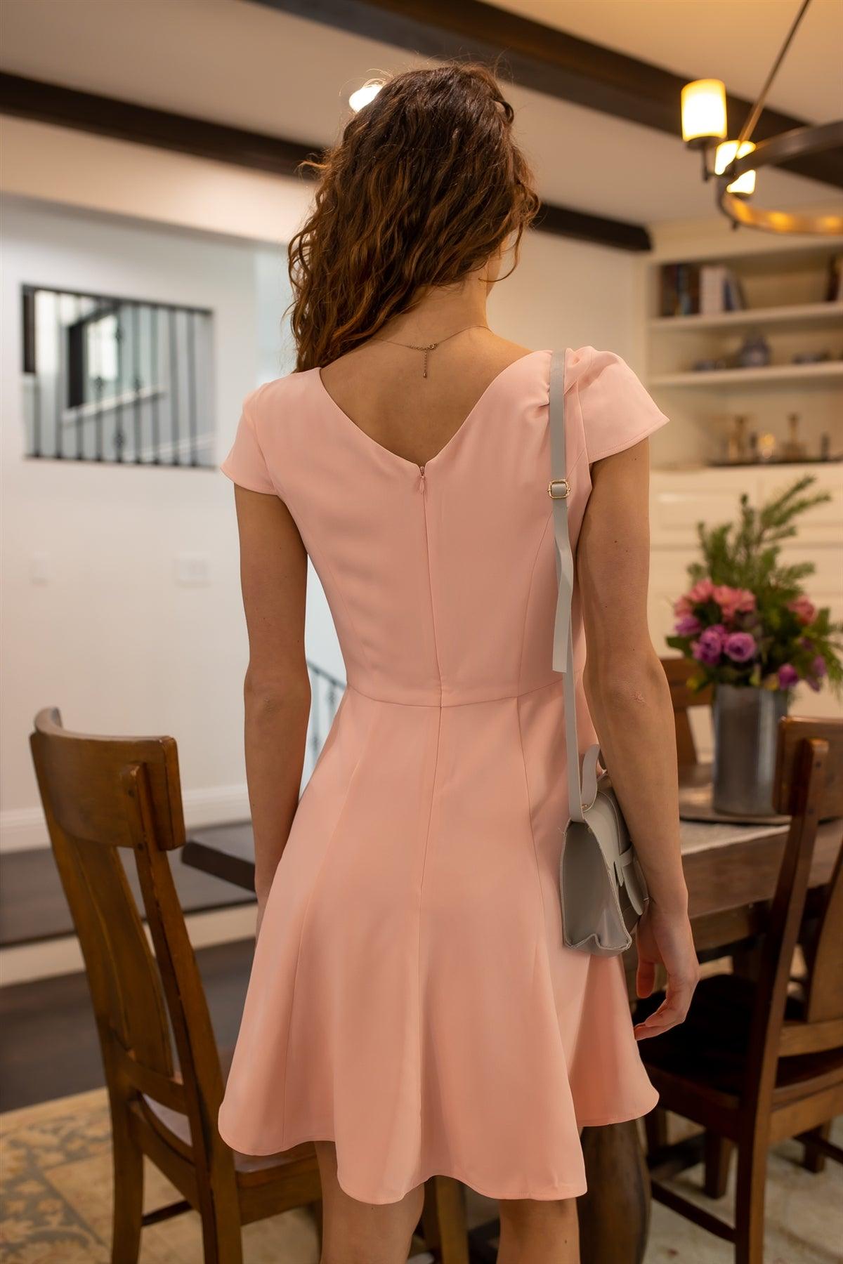 "Ballerina" Light Pink V-Neck Fitted Flare Mini Dress /4-3