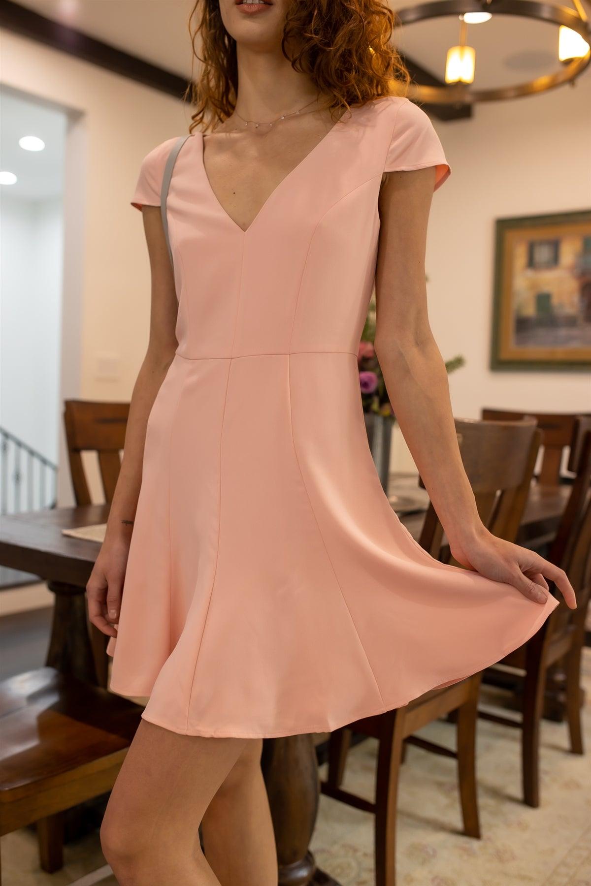 "Ballerina" Light Pink V-Neck Fitted Flare Mini Dress /4-3