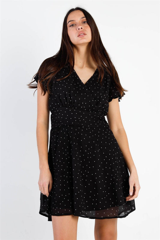 Black Plisse Polka Dot Mini Dress /1-1-1-1