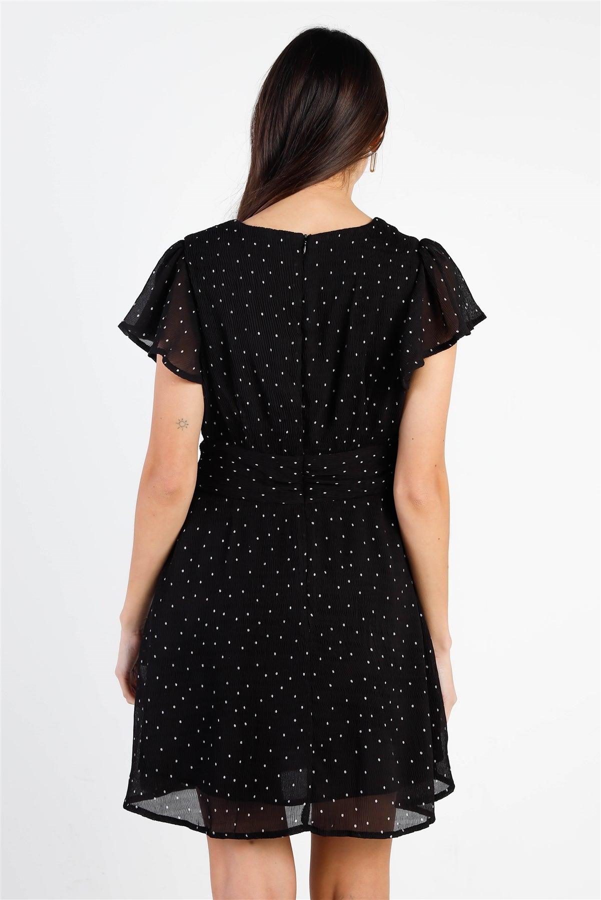 Black Plisse Polka Dot Mini Dress /1-1-1-1