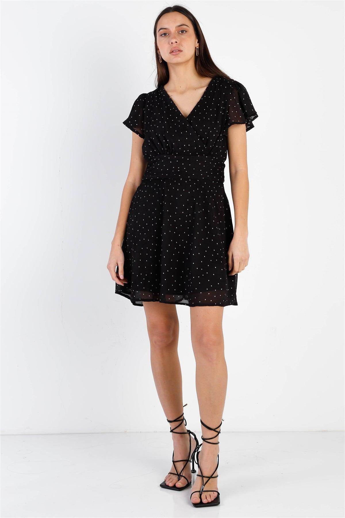 Black Plisse Polka Dot Mini Dress /1-1-1-1