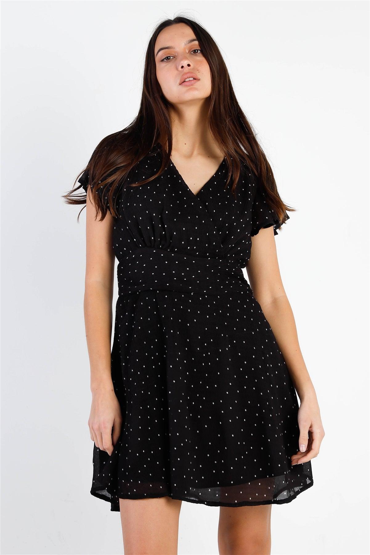 Black Plisse Polka Dot Mini Dress /1-2-2-1