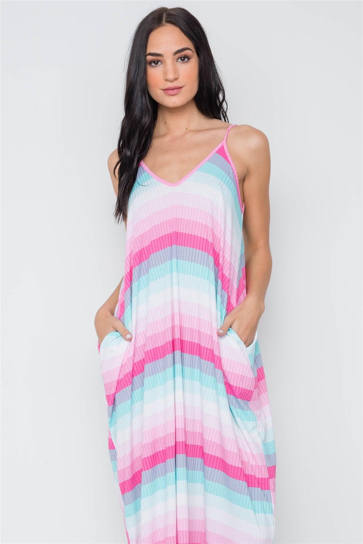 Pink Multi Stripe Cami Maxi Dress /2-2-2